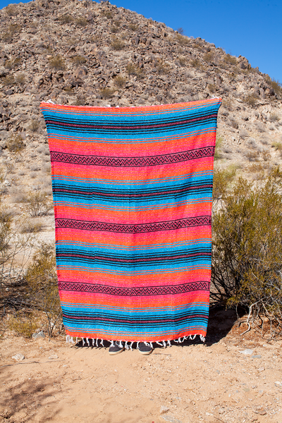 Bello Turquoise, Coral, Melon, Black Women's Mexican Falsa Adventure Throw Beach Blanket Made in Mexico