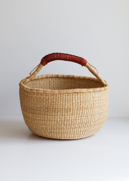 Large Natural Bolga Market Basket Handcrafted by Skilled Weavers from Bolgatanga, Ghana