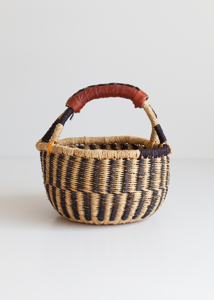 Mini Bolga Market Kids Basket with Leather Handle Handcrafted by Skilled Weavers from Bolgatanga, Ghana