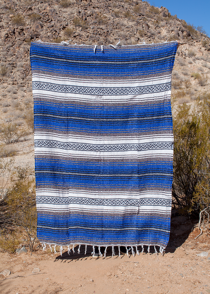 Brisa Royal Blue, Charcoal, White, Black Mexican Adventure Beach Falsa Blanket Made in Mexico
