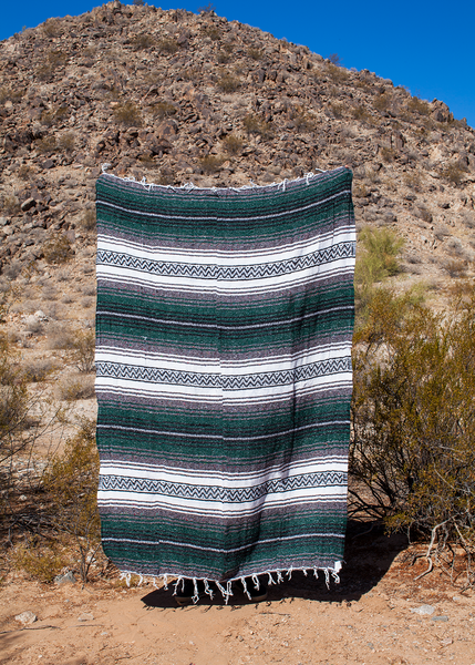 Cazador Forest Green, Charcoal, Black, White Mens Authentic Mexican Falsa Throw Camping Blanket Made in Mexico