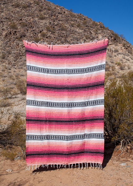 Concha Coral, Melon, Black, White Adventure Mexican Falsa Throw Blanket Made in Mexico