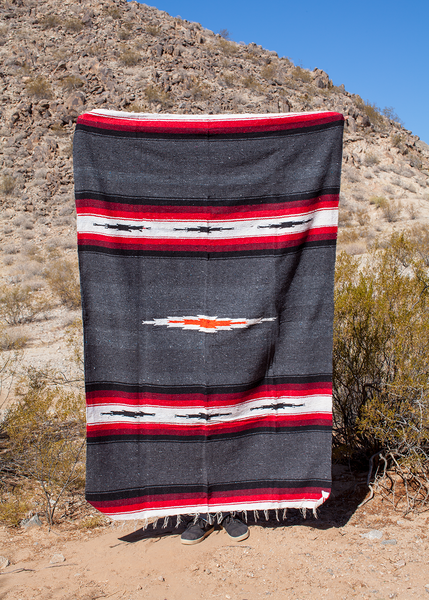 Diego Charcoal, Burgundy, Red, Melon, Orange, White, Black Authentic Diamond Mexican Throw Blanket Made in Mexico