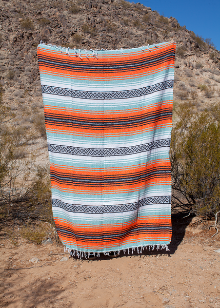 Pescado Orange, Mint, Black, White Mexican Adventure Beach Falsa Blanket Made in Mexico