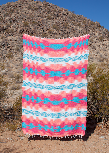 Sorbete Turquoise, Coral, Melon, White Mexican Adventure Camping Falsa Blanket Made in Mexico