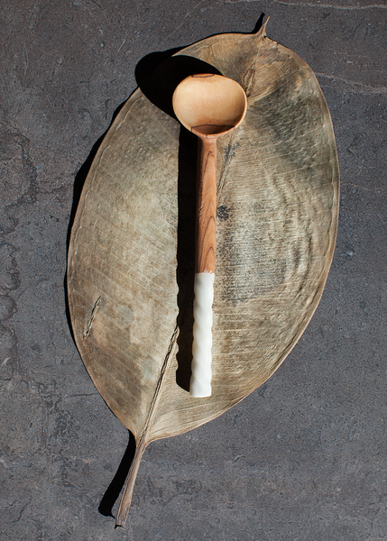 Hand Carved Olive Wood and Bone Swala Coffee Spoon from Kenya, Africa
