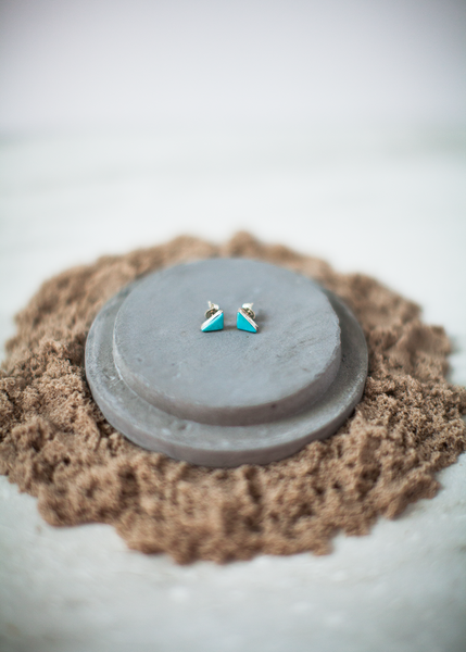Sterling Silver and Turquoise Triangle Stud Earrings